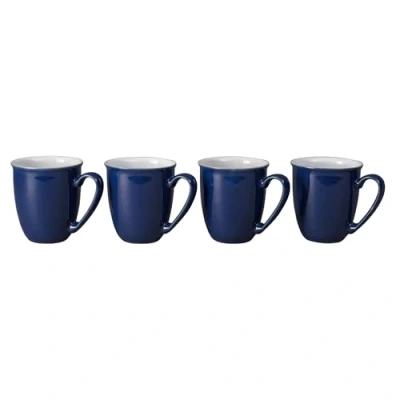 Image of Denby Elements Dark Blue Coffee Mug Set of 4 330ml Stoneware Ceramic Tea For Home &amp; Office Dishwasher Safe, Microwave Safe Navy Blue, White Chip Resistant