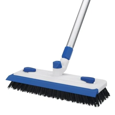 Image of Qaestfy Floor Grout Scrub Brush with Squeegee 3 in 1, 55&#039;&#039; Extendable Long Handle Scrubber Cleaner for Scrubbing Deck, Tile, Garage Floor, Patio, Concrete, Rug, Shower Bathroom