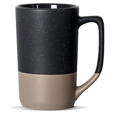 Image of SHOWFULL 16oz Large Coffee Mug, Two Color Combination Big Ceramic Tea Cup with Handle White Speckled for Men Women Restaurant Home Office Hot Drinks, Grey