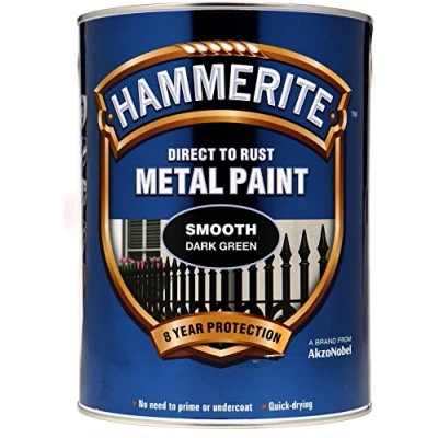 Image of New 2015 Hammerite Smooth Direct To Rust Metal Paint Dark Green 5L