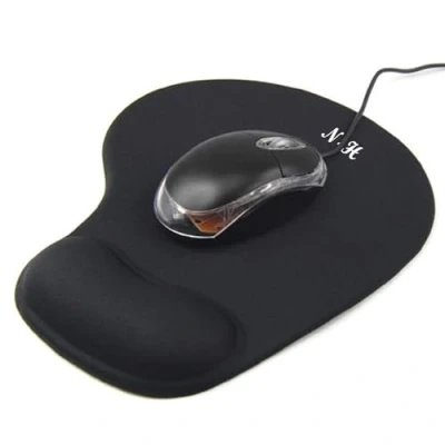 Image of New Horrizon MOUSE MAT BLACK ANTI SLIP COMFORT PAD with GEL FOAM REST WRIST SUPPORT FOR PC LAPTOP Compatible Laser and Optical Mice