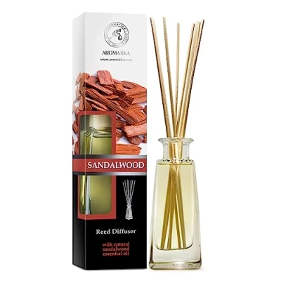 Image of Reed Diffuser SANDALWOOD 100ml Fresh &amp; Long Lasting Fragrance Gift Set with 8 Bamboo Sticks Best for Aromatherapy Spa Home Kitchen Office Fitness Club Glass Bottle