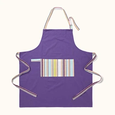 Image of HOMESCAPES Pure Cotton Unisex Apron with Pocket Plain Purple 80 x 85 cm Fully Coordinated Washable Kitchen Linen