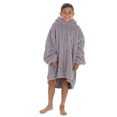 Image of Undercover Kids Sherpa Cable Oversized Hoodie 18C863 Grey