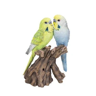 Image of Hi Line Gift Ltd. Motion Activated Singing Couple Budgerigar ON Stump, blue; green