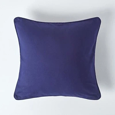 Image of HOMESCAPES 100% Cotton Plain Navy Cushion Cover 30 x cm Square 12 Inches Dark British Sofa Pillow Washable