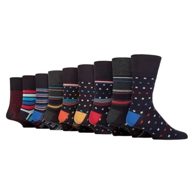 Image of Gentle Grip 9 Pair Multipack Mens Bamboo Socks Soft Loose Top Non Elastic for Swollen Legs (6 11, SOMRM080910)