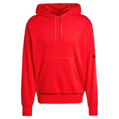 Image of adidas Men&#039;s ESSENTIALS LOSE FIT THREE BAR TERRY HOODIE, Pure Ruby/Black, L