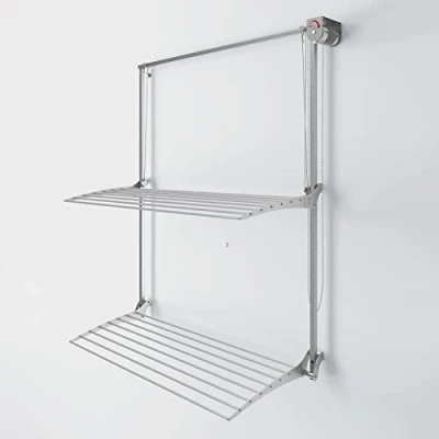 Image of foxydry Wall Plus Mounted Clothes Airer Vertical Retractable Indoor Outdoor Right, 100