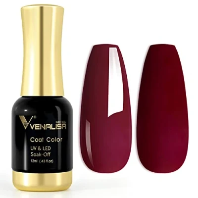 Image of VENALISA 12ml Claret Red Gel Nail Polish Soak Off Lamp UV LED Natural Art DIY Manicure French Gifts, 0.43 OZ