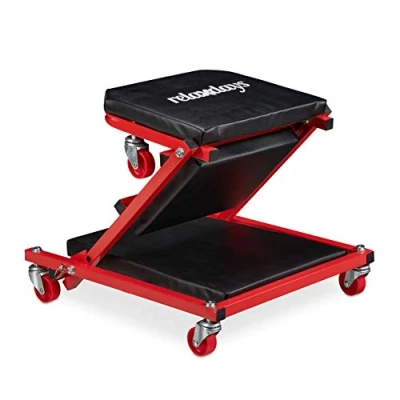 Image of Relaxdays Skateboard, up to 150 kg, 2 in 1 berth on wheels, foldable seat, 360, rotatable, steel, black.