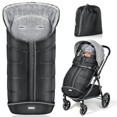 Image of Orzbow Universal Footmuff for Pushchair, Cosy Toes Baby Buggy Pram Stroller Waterproof and Windproof Thick Thermo Fleece Pushchair with Drawstring Hood (Large,Blue)