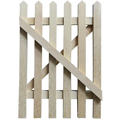 Image of Dolls House Bare Wood Picket Garden Gate Miniature Wooden Fence Accessory 1:12