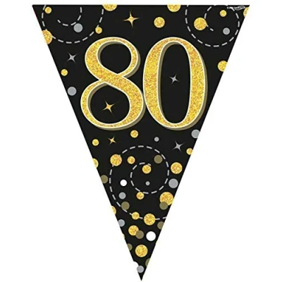 Image of Black Gold Birthday Party Decorations Plates Cups Napkins Table Cover Hollywood (3.9M &amp; 80TH Bunting)