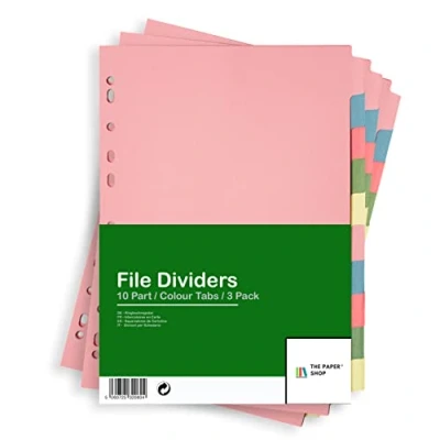 Image of [3 Pack] A4 File Dividers 10 Part Subject Card Folder Multi Hole Punched in Assorted Colours Fit All Portrait