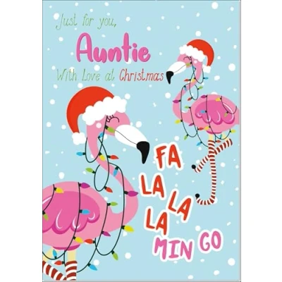 Image of doodlecards Auntie Christmas Card Flamingo Tree Lights Medium Size for with Plain Envelope