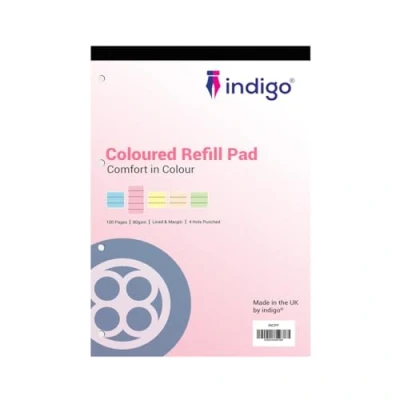 Image of indigo® Dyslexia Pad A4 Coloured 8mm Lined &amp; Margin 100 Pages Tinted Refill (Pink, Pack of 5)
