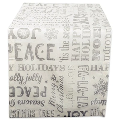 Image of DII Metallic Fabric Kitchen Décor, Cotton, Silver Holiday Collage, Christmas Table Runner, 14x72