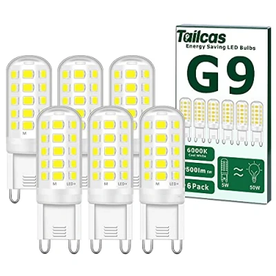 Image of 5W G9 Led Bulbs, Cool White Bulb, Equivalent to 40W 50W Halogen 500lm 6000 Kelvin 220 240V No Flicker Non Dimmable Energy Saving for Chandeliers Home Lighting Decor 6 Pack