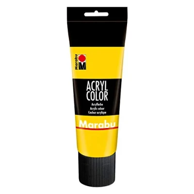 Image of Marabu 12010025019 Acrylic Colour Yellow 225 ml Creamy Paint Water based Quick Drying Lightfast Waterproof for Application with Brush and Sponge on Canvas, Paper Wood