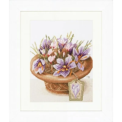 Image of Lanarte Counted Cross Stitch Kit Crocus Flowers (Evenweave), Fabric, Assorted, 32 x 22.5 2 cm