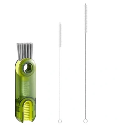 Image of Cleaning Brush, 1 Pcs 3 in Cup Lid Crevice Brush and 2 Straw Brushes, Multifunctional Detail Test Tube Brushes
