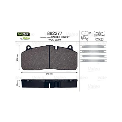 Image of 3057009600, 9291072 Brake pad set VALEO OPTIPACK 882277 Rear Axle excl. wear warning contact without bolts/screws