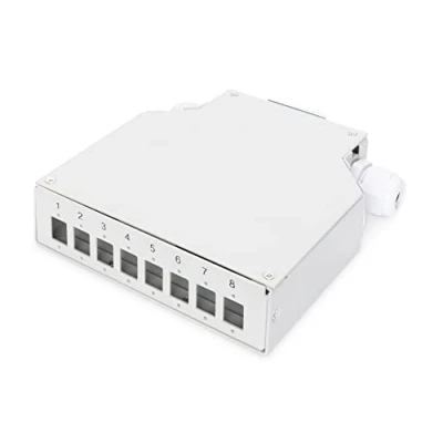 Image of DIGITUS LWL splice box top hat rail mounting 8 port for LC duplex couplings metal housing