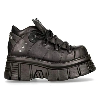 Image of New Rock 106N S52 TOWER SHOES Metallic black Leather Biker Punk Gothic Boots 6