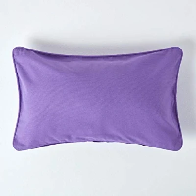 Image of HOMESCAPES 100% Cotton Plain Purple Cushion Cover 30 x 50 cm Rectangular 12 20 Inches Deep Damson Sofa Pillow Washable