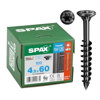 Image of SPAX Facade Screw, 4.5 x 60 mm, Pack of 100, Partially Threaded, Raised Countersunk Head, T Star Plus T20, Cut Tip, Rustproof Stainless Steel A2 BLAX 25170404506021