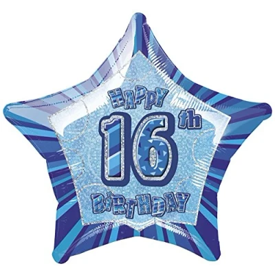 Image of Unique Party 55123 20&quot; Foil Glitz Blue Happy 16th Birthday Balloon