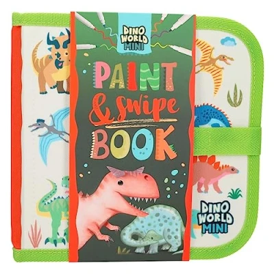 Image of Depesche Dino World Paint &amp; Swipe Book 12101 Colouring with Wipe Clean Pages Includes 6 Fibre Pens
