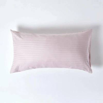 Image of HOMESCAPES Dusky Pink Pure Egyptian Cotton King Size Pillowcase 330 TC 500 Thread Count Percale Equivalent Satin Stripe Housewife Pillow Case