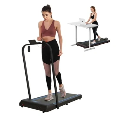 Image of SPORTNOW 2.5HP Folding Treadmill Walking Pad, 1 6km/h Under Desk Treadmill, with Remote Control, LED Display and Phone Holder for Home Gym Office, No Assembly, Blue