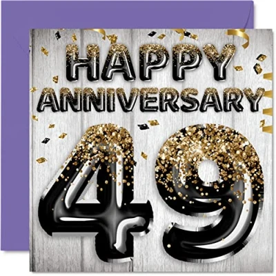 Image of Awesome 49th Anniversary Card for Husband Boyfriend Wife Girlfriend Black Gold Glitter Balloons Happy 49 Cards from Family, 145mm x Greeting Forty Ninth Anniversaries