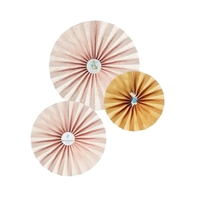 Image of Smiffys Peter Rabbit Classic Tableware Party Paper Fans x3 with 3 Sizes, 20 cm, 25 cm &amp; 30 Official License Partyware for Birthday Celebrations Themed Events, Ideal Decorating