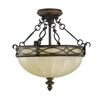 Image of Drawing Room 3 Light Semi Flush Ceiling Walnut, E27