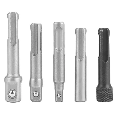 Image of Vikye Socket Wrench Adapter, 3PC SDS Plus Steel Adapter + 2PC Hex Shank Drill Extension Bit Set Chrome Vanadium Electric Tool Accessories