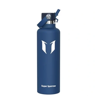 Image of Super Sparrow Water Bottle Stainless Steel 18/8 Metal 1L Vacuum Insulated Bottles with Straw Lid Sports Flask for Gym, Travel,