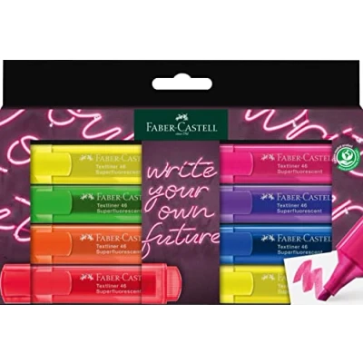 Image of Faber Castell Textliner 46 Neon Highlter, wallet of 8: 2x yellow, pink, green, orange, red, blue, purple GenZ