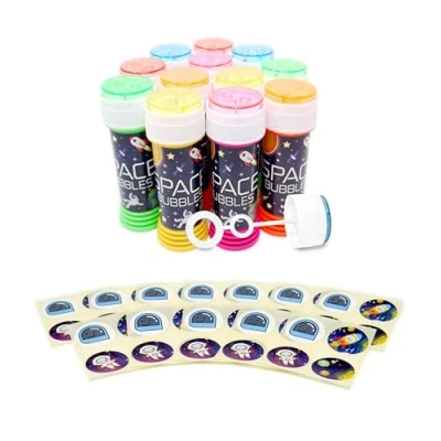 Image of Anila&#039;s Themed Bubble Tubs with Wand &amp; Stickers for Party Bag Fillers and Favours Children 6 Space Individual Stickers. (Ideal Aged 3 8)