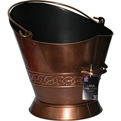 Image of Heavy Duty Metal Fireplace Round Coal Scuttle Bucket Hod 37cm (Copper)