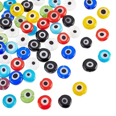 Image of NBEADS 1 Strand (About 64pcs) Mixed Colors Flat Round 6mm Handmade Spacer Beads for Bracelets Necklaces Jewelry Making