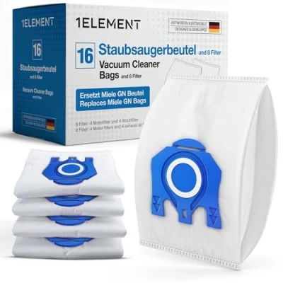 Image of 16 Vacuum Cleaner Bags for Miele Cleaners [Complete C3 &amp; C2, Classic C1] Replaces GN Including 4 Motor Exhaust Filters [S8000, S5000, S2000, S800 S600 Series] 9917730 12281680