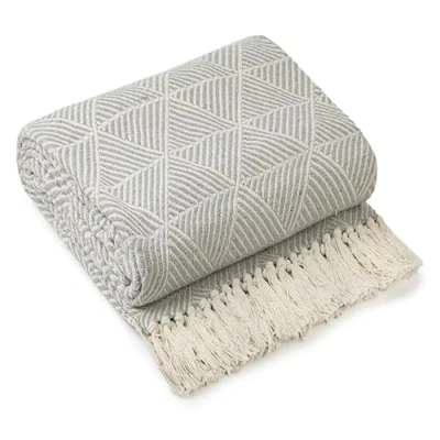 Image of Emma Barclay Throw Blanket For Sofas Bed Extra Large Recycled Cotton Throws Settees In Grey Scandi Woven Blankets Zahra Collection 70&quot; x 100&quot; (178cm 254cm)