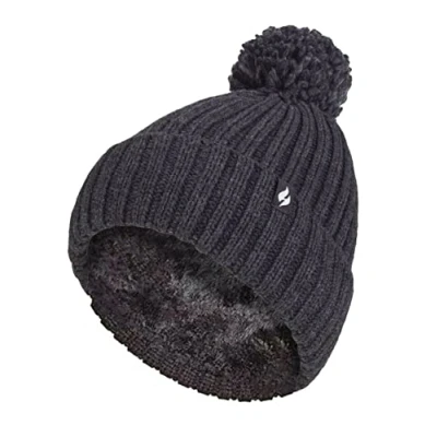 Image of HEAT HOLDERS Ladies Ribbed Turnover Pom Hat ARDEN (Charcoal 766 Arden)