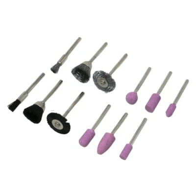 Image of fiXte 12 Piece Polish Tool Set Rotary Drill Mounted Stones Nylon and Steel Brushes 1/8&quot; Shank Mandrel