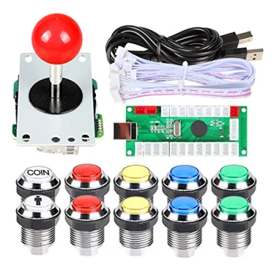 Image of EG STARTS Arcade DIY Kit USB Encoder To PC Joystick + 8 Ways 5 Pin Stick Chrome Plated LED Illuminated Push Button 1 Player &amp; Coin Buttons For Mame Raspberry Pi 2 3 3B Games