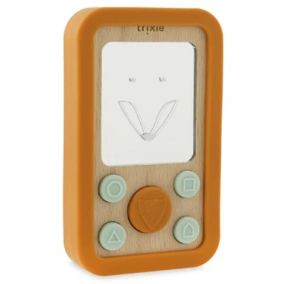 Image of Trixie Wooden Silicone Baby Phone Mr. Fox Soft &amp; Durable Pretend Play Toy Safe Natural Wood Sensory for Babies Toddlers Eco Friendly Design